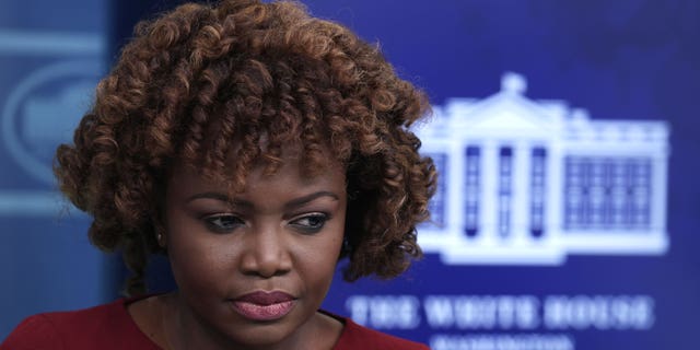 White House press secretary Karine Jean-Pierre speaks during the daily news briefing at the White House on March 6, 2023.