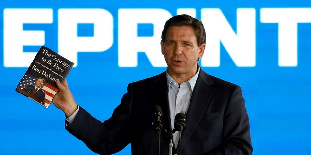 DeSantis speaks during an event spotlighting his newly released book, "The Courage To Be Free: Florida’s Blueprint For America’s Revival" at the Orange County Choppers Road House &amp; Museum on March 8, 2023, in Pinellas Park, Florida.