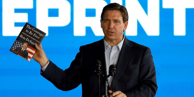 DeSantis speaks during an event spotlighting his newly released book, "The Courage To Be Free: Florida’s Blueprint For America’s Revival" at the Orange County Choppers Road House &amp; Museum on March 8, 2023, in Pinellas Park, Florida.