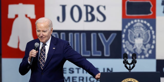 U.S. President Joe Biden talks about his proposed FY2024 federal budget during an event at the Finishing Trades Institute on March 09, 2023 in Philadelphia, Pennsylvania.
