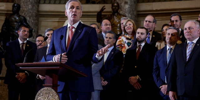 US Speaker of the House Kevin McCarthy, R-Calif., at the US Capitol Building on March 10, 2023, in Washington, DC. 