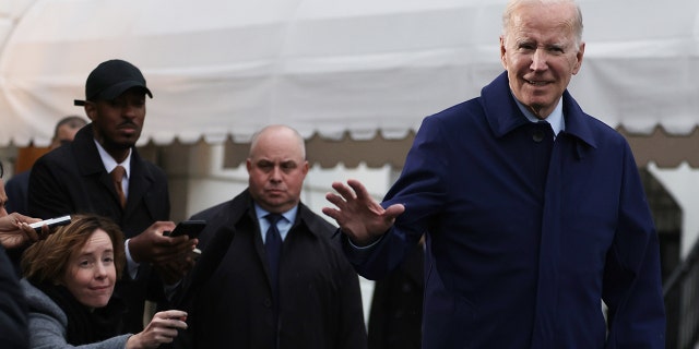 President Biden waves to members of the press prior to a departure from the White House on March 10, 2023, in Washington, D.C.