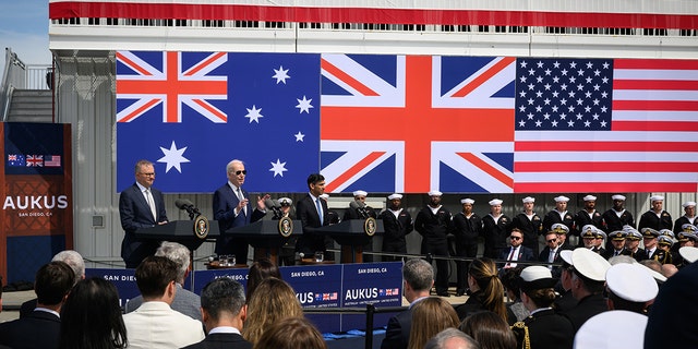 President Biden hosts British Prime Minister Rishi Sunak and Australian Prime Minister Anthony Albanese in San Diego for an AUKUS meeting. 