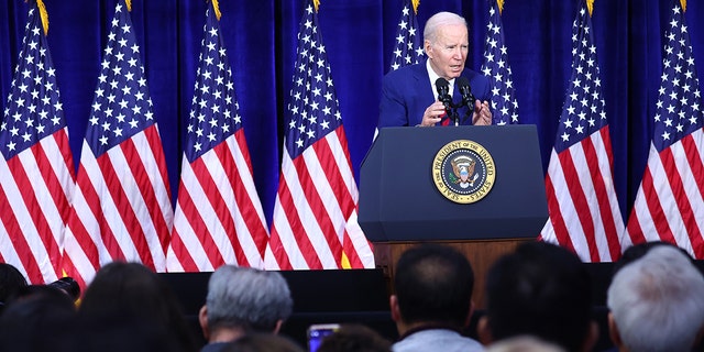 U.S. President Joe Biden delivers remarks at the Boys and Girls Club of West San Gabriel Valley on March 14, 2023, in Monterey Park, California. 