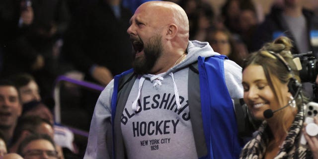 Brian Daboll the head coach of the Giants cheers on the New York Rangers against the Washington Capitals at Madison Square Garden on March 14, 2023.
