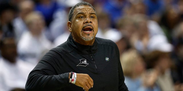 Providence Friars head coach Ed Cooley reacts during the first half against the Kentucky Wildcats in the first round of the NCAA Men's Basketball Tournament at The Fieldhouse at Greensboro Coliseum on March 17, 2023 in Greensboro, North Carolina.