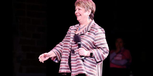 Judge Janet Protasiewicz onstage during the live taping of "Pod Save America," hosted by WisDems at the Barrymore Theater on March 18, 2023, in Madison, Wisconsin.