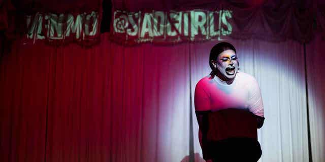 A drag queen performs during a show in Austin, Texas, on March 20, 2023. Students at West Texas A&amp;M gathered to protest the cancelation of a drag show at their school.