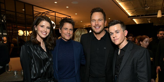 Chris Pratt and his wife Katherine Schwarzenegger, left, stepped out on the red carpet in all black to support their friends.