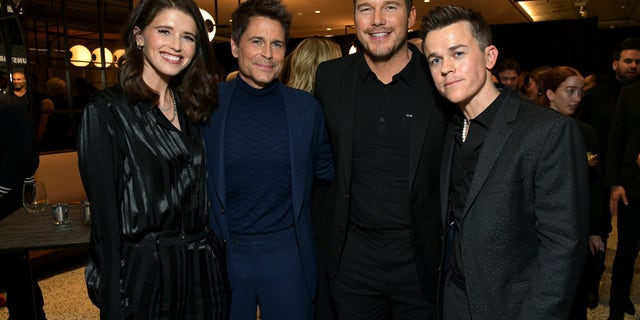 Chris Pratt and his wife Katherine Schwarzenegger, left, stepped out on the red carpet in all black to support their friends.