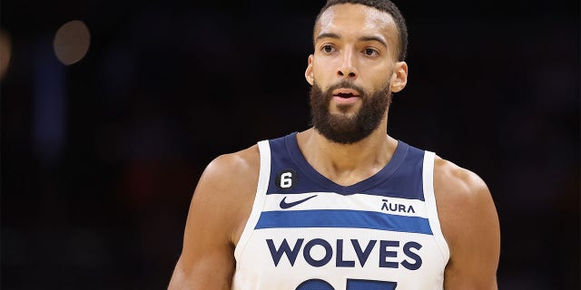 Rudy Gobert of the Minnesota Timberwolves looks connected during the 2nd fractional of the crippled against the Phoenix Suns astatine Footprint Center successful Phoenix connected Wednesday.
