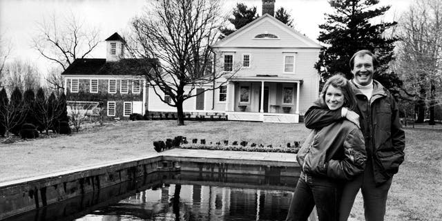 Martha Stewart and her then-husband, Andrew Stewart, outside their home, in 1980. The couple divorce in 1990.