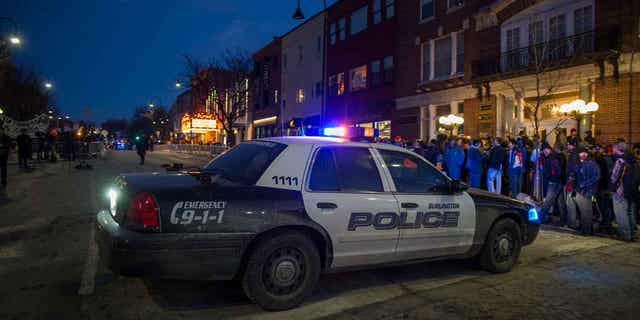 A Burlington police car blocks the road outside a performing arts center where former President Donald Trump hosted an event on Jan. 7, 2016, in Burlington, Vermont. Vermont voters rejected a proposal for a police oversight board that would be able to discipline Burlington police.