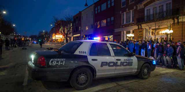 A Burlington police car blocks a road near a performing arts center where former President Donald Trump held an event January 7, 2016 in Burlington, Vermont.  Vermont voters rejected a proposal to create a police oversight board that could discipline the Burlington police.