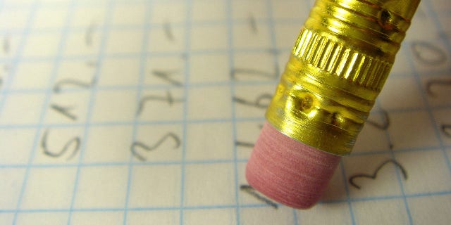 Pencil with eraser, attached by metal grommet. Hymen Lipman's original U.S. patent for the pencil and eraser called for it to be attached with glue.
