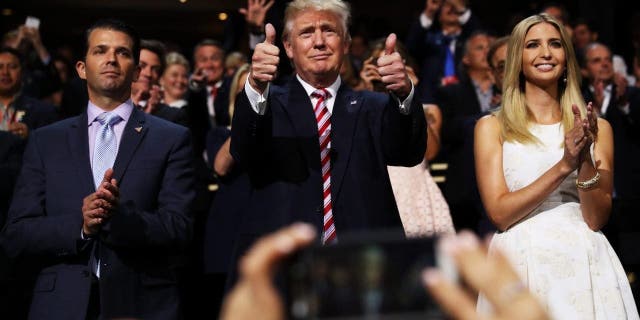 Then-candidate Donald Trump with Donald Trump Jr. and Ivanka Trump at the National Republican Convention in 2016.