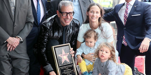 Jeff Goldblum and wife Emilie Livingston with their children on the Hollywood Walk of Fame when the actor got his star