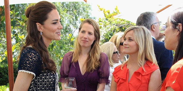 Kate Middleton meets, from left, Kristin Gore, Reese Witherspoon and Jessica De Rothschild as she attends a reception to mark the launch of Tusk Trust's U.S. Patron's Circle on July 10, 2011, in Beverley Hills, California.