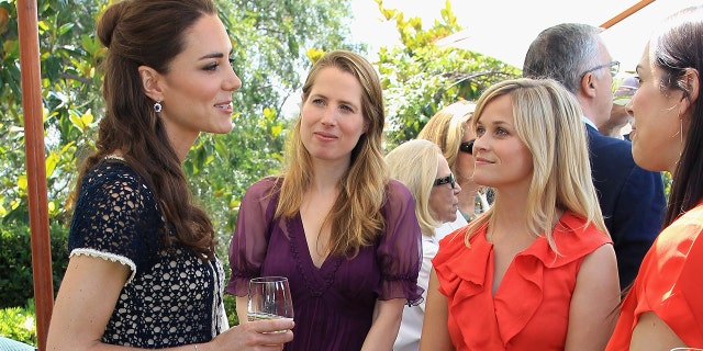 Kate Middleton meets, from left, Kristin Gore, Reese Witherspoon and Jessica De Rothschild as she attends a reception to mark the launch of Tusk Trust's U.S. Patron's Circle on July 10, 2011, in Beverley Hills, California.