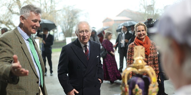 King Charles III visiting the Brodowin eco-village in Chorin March 30, 2023, in Brandenburg, Germany.