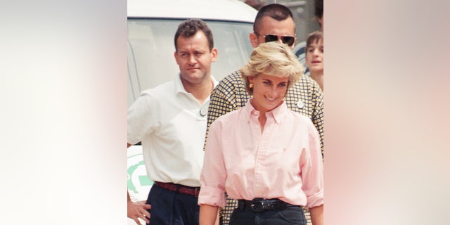 Paul Burrell is seen here with Diana, Princess of Wales during her three-day visit to Bosnia-Herzegovina as part of her campaign to raise awareness about the devastating effects landmines have on peoples lives. The photo was taken on August 10, 1997. She died on August 31st of that year.