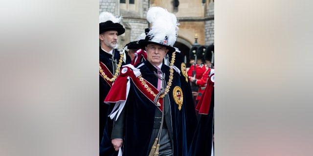 Prince Andrew, Duke of York attends the Order of the Garter Service at St. George's Chapel on June 17, 2019, in Windsor, England. The royal is said to be ‘furious’ that he possibly won't get to wear the traditional regalia at his brother's coronation in May.