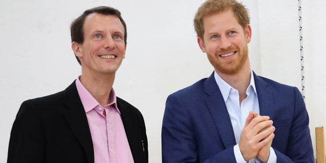 Prince Joachim of Denmark (L) and Prince Harry (R) are seen at the Danish Veteran Centre on October 26, 2017, in Copenhagen, Denmark. Harry, 38, resides in Montecito, California with his wife Meghan Markle and their two children.