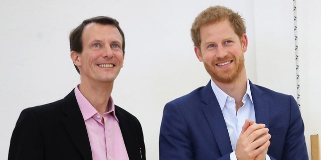 Prince Joachim of Denmark (L) and Prince Harry (R) are seen at the Danish Veteran Centre on October 26, 2017, in Copenhagen, Denmark. Harry, 38, resides in Montecito, California with his wife Meghan Markle and their two children.