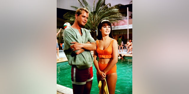 Troy Donahue as Jim Munroe, and Stefanie Powers as Bunny Dixon in "Palm Springs Weekend."
