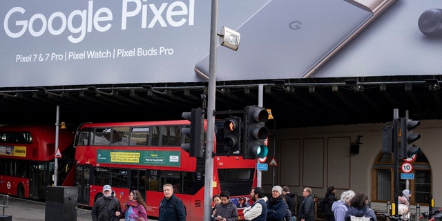 A large scale Google Pixel 7 advertisement outside London Bridge Station on November 17, 2022 in London, United Kingdom. 