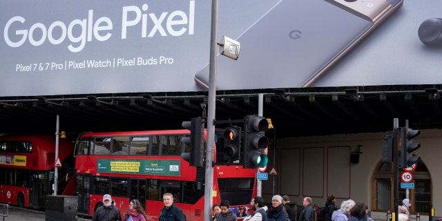 Google Pixel 7 large ad network outside London Bridge Station, London, UK, November 17, 2022. 