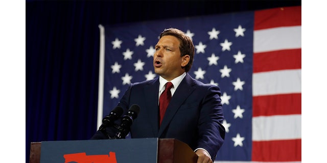Florida Gov. Ron DeSantis gives a victory speech after defeating Democrat gubernatorial candidate Rep. Charlie Crist during his election night watch party at the Tampa Convention Center on Nov. 8, 2022, in Tampa, Florida.