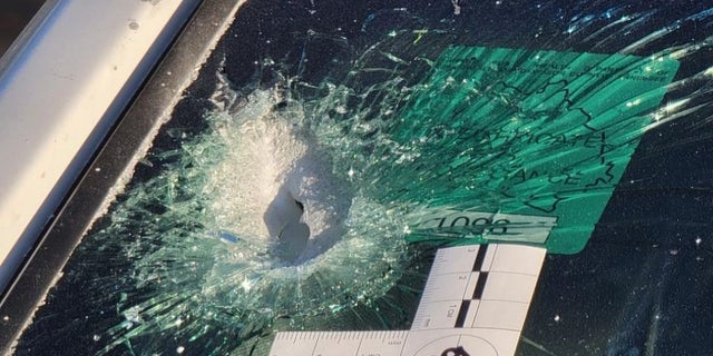 An image of a windshield that was shot at by Audrey Hale as police officers arrived to the school campus, police said. 