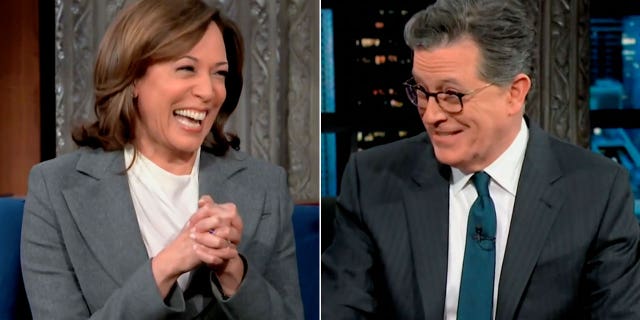 Stephen Colbert calls out Kamala Harris sidestepping question of what her 'actual role' is as vice president 2 Vice President Kamala Harris awkwardly laughs after "Late Show" host Stephen Colbert called her out for not answering his question about what the "actual role" of a vice president is.