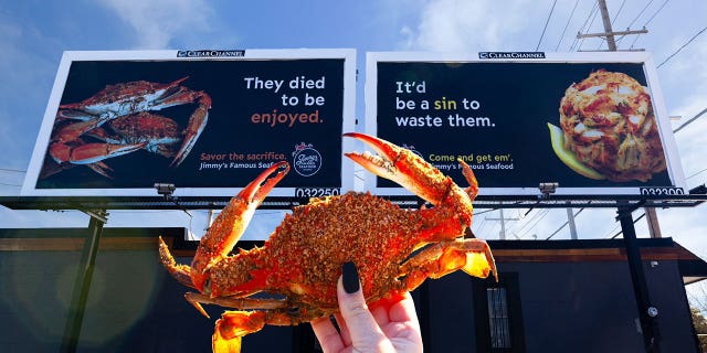 Jimmy's Famous Seafood launches two billboards in response to PETA's billboard encouraging people to "go vegan."