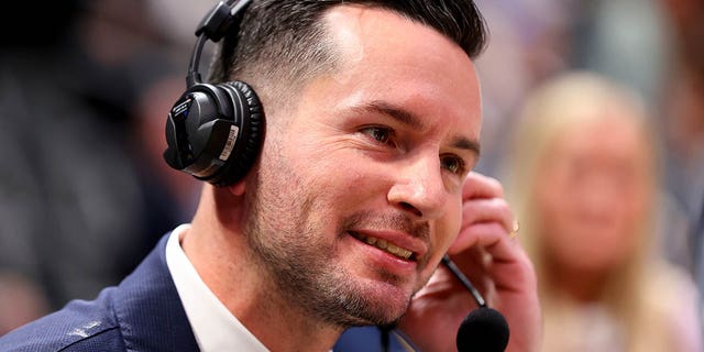 J.J. Redick announces the game between the Los Angeles Lakers and the Nuggets at Ball Arena on Oct, 26, 2022, in Denver.