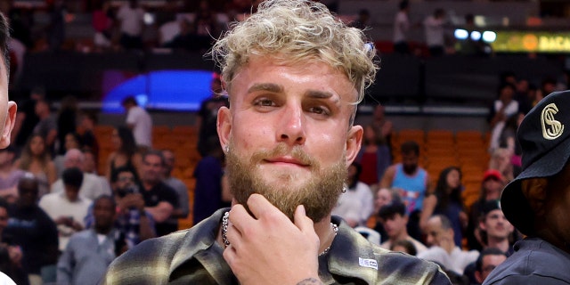 Jake Paul attends a game between the Cleveland Cavaliers and Miami Heat at Miami-Dade Arena March 8, 2023, in Miami, Fla.