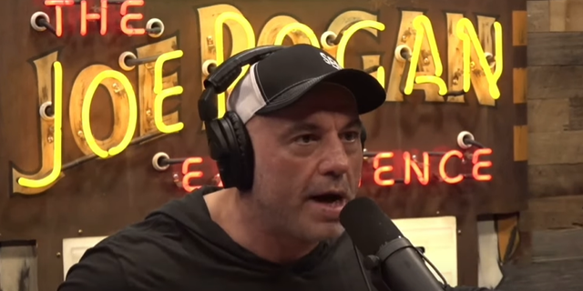 Podcast host Joe Rogan speaks to his guest on a recent episode of his show.