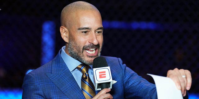Jon Anik anchors the broadcast during the UFC 284 event at RAC Arena on Feb. 12, 2023, in Perth, Australia.