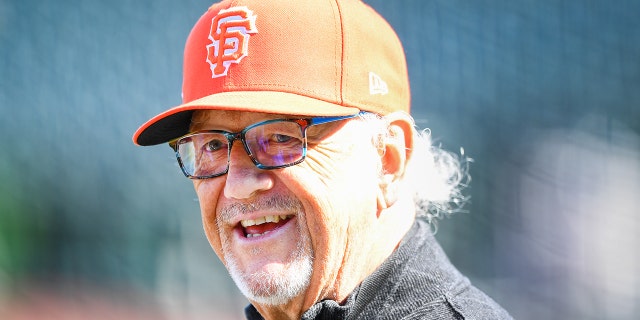 Hall of Fame broadcaster Jon Miller looks on during batting practice before a MLB game between the Los Angeles Dodgers and the San Francisco Giants on July 28, 2021 at Oracle Park in San Francisco.