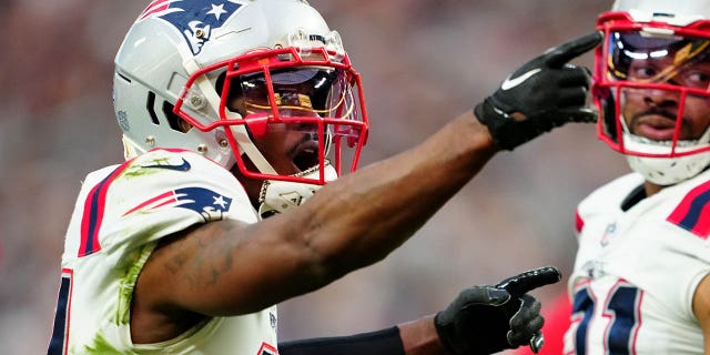 Jonathan Jones of the New England Patriots during the Raiders game at Allegiant Stadium on Dec. 18, 2022, in Las Vegas.