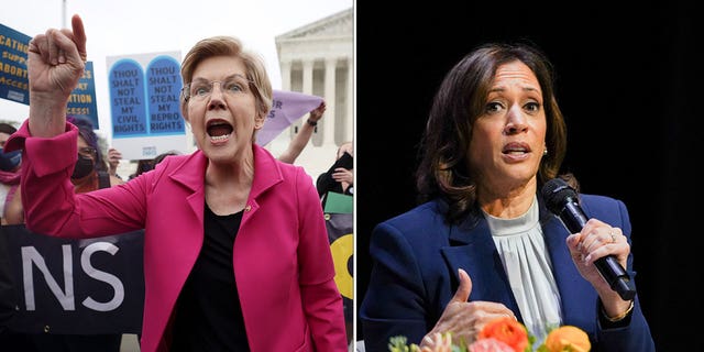 Vice President Kamala Harris, right, sparred briefly with Sen. Elizabeth Warren over a re-election bid.