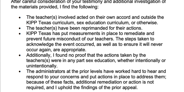 A KIPP administrator responds to Laura María Gruber's grievance complaint on the Bear, Hunter, Hooker game.