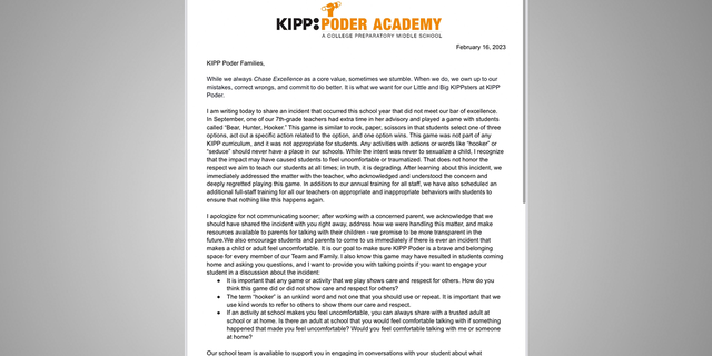 KIPP Poder Academy sends a letter to parents on February 16, 2023, almost six months after the incident. 