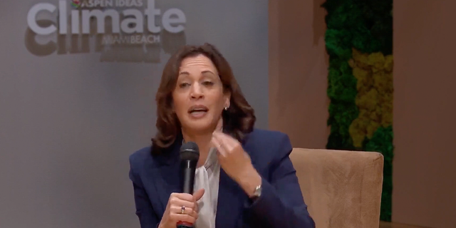 Kamala Harris talks about kids who have complained to her about their problems with "climate mental health" during a recent conference in Florida.