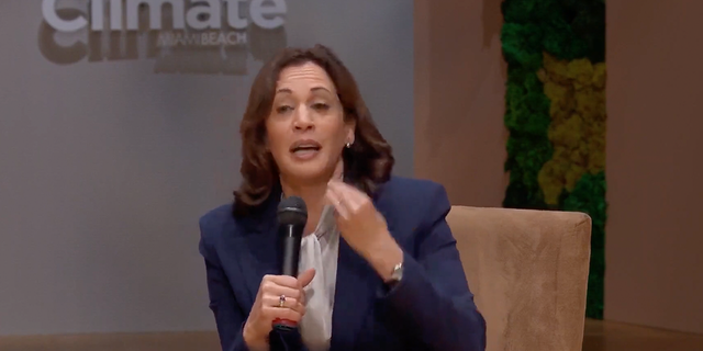 Kamala Harris talks about kids who have complained to her about their problems with "climate mental health" during a recent conference in Florida.