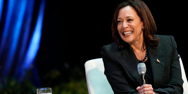 Vice President Kamala Harris takes part in a moderated discussion about climate change and clean energy during an appearance in the Arvada Center for the Arts and Humanities, Monday, March 6, 2023, in the northwest Denver suburb of Arvada, Colo.