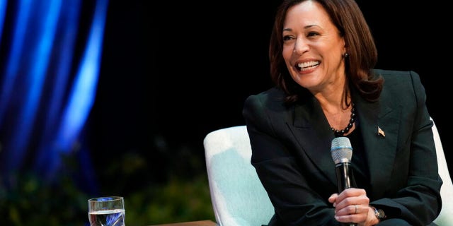 Vice President Kamala Harris takes part in a moderated discussion about climate change and clean energy during an appearance in the Arvada Center for the Arts and Humanities, Monday, March 6, 2023, in the northwest Denver suburb of Arvada, Colo.