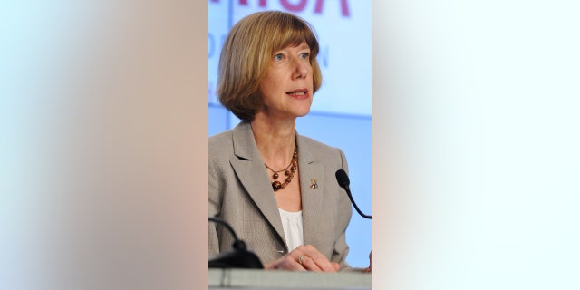 Commercial Crew Program Manager Kathy Luders speaks at a NASA press conference at the Kennedy Space Center in Cape Canaveral, Fla., Sept. 16, 2014. NASA has announced the resumption of manned spaceflights to the United States.
