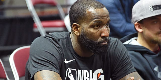 Canton Charge's Kendrick Perkins sits on the bench during an NBA G-League game against the Northern Arizona Suns on January 12, 2018 at the Hershey Center in Mississauga, Ontario, Canada.